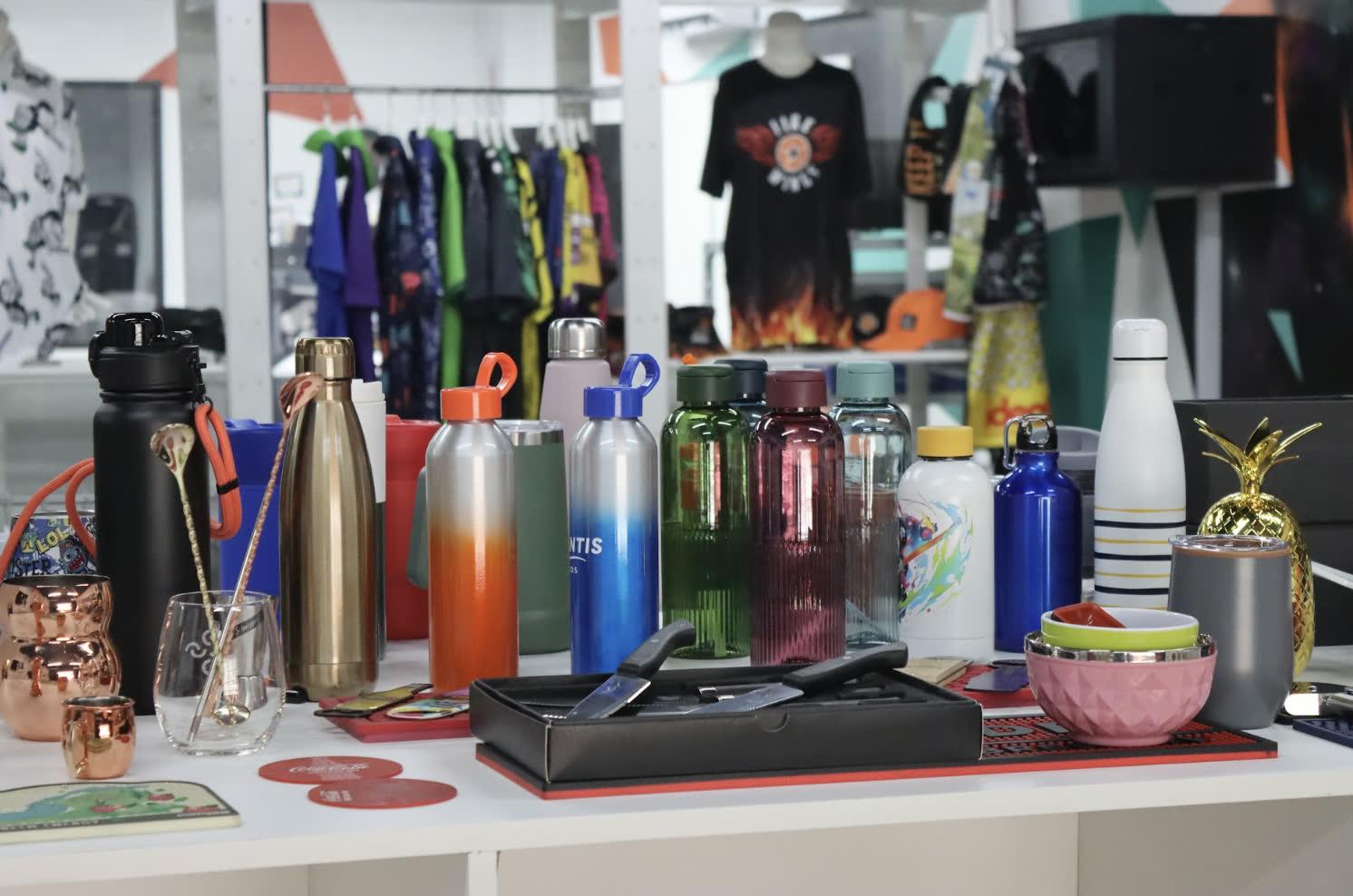 Inside the JIMBU showroom - branded merchandise display