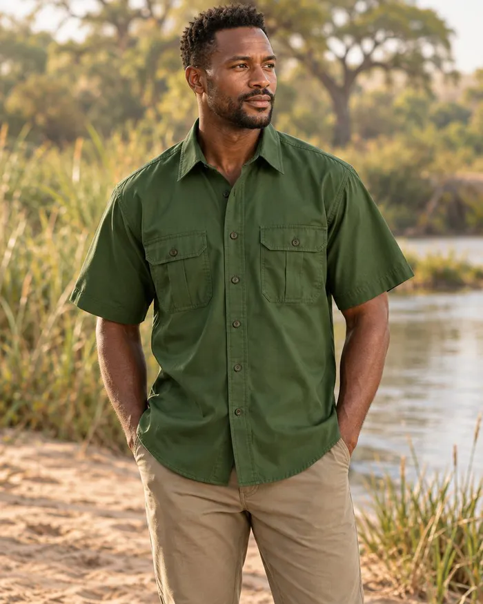 Plain Bush Shirt Mens