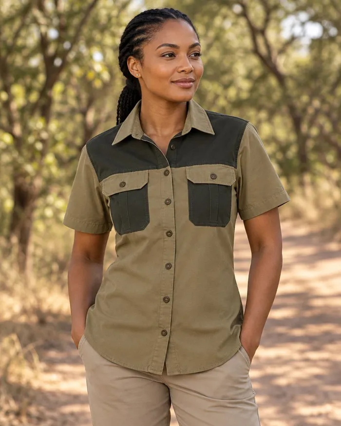 Ladies Short Sleeve Serengeti 2-Tone Bush Shirt