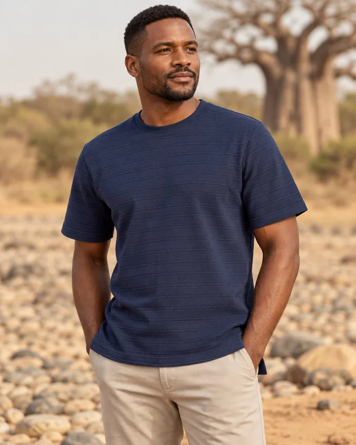 170g Pique Knit Jacquard Stripe T-Shirt